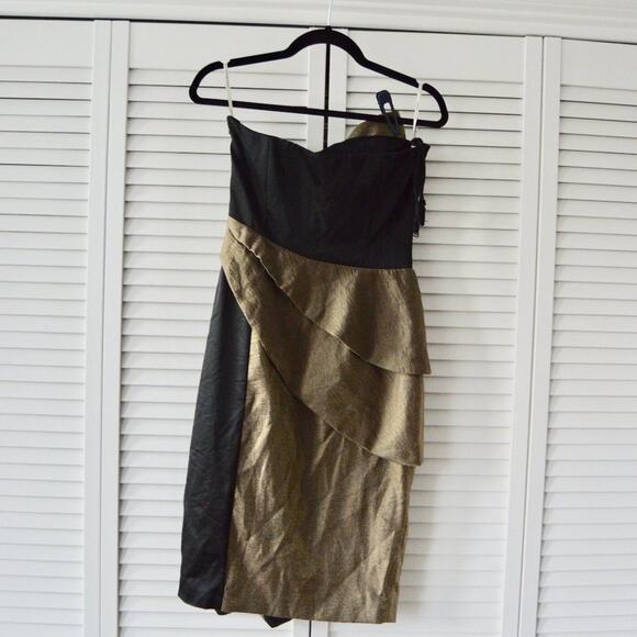 Karen Millen Size 8 Satin Gold and Black Dress  | Size 8 - Picture 3 of 6